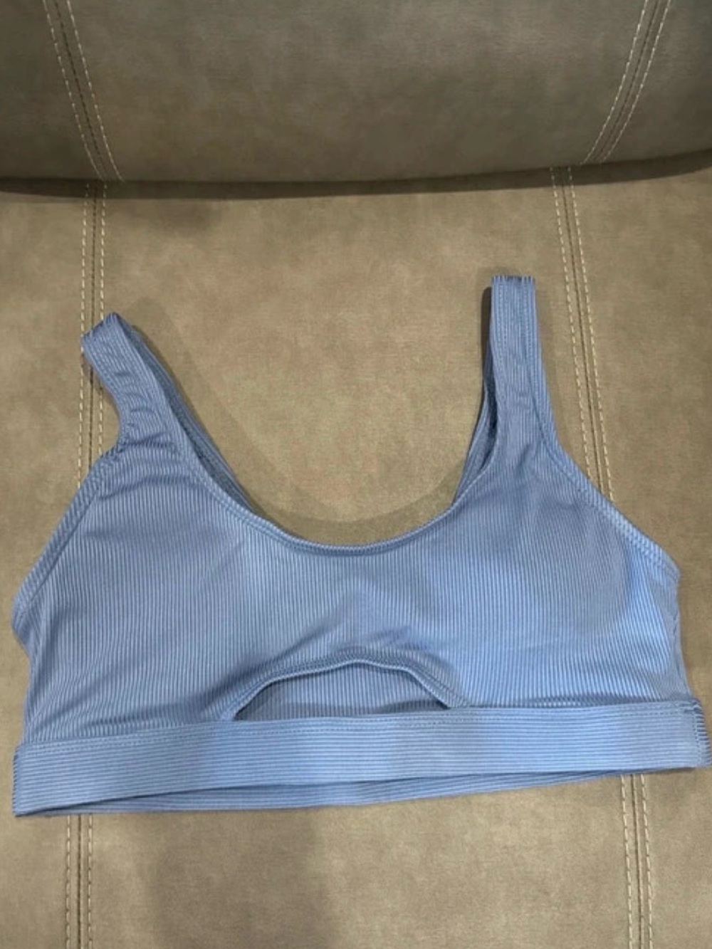 SHEIN Light Blue Ribbed Scoop Neck Bikini